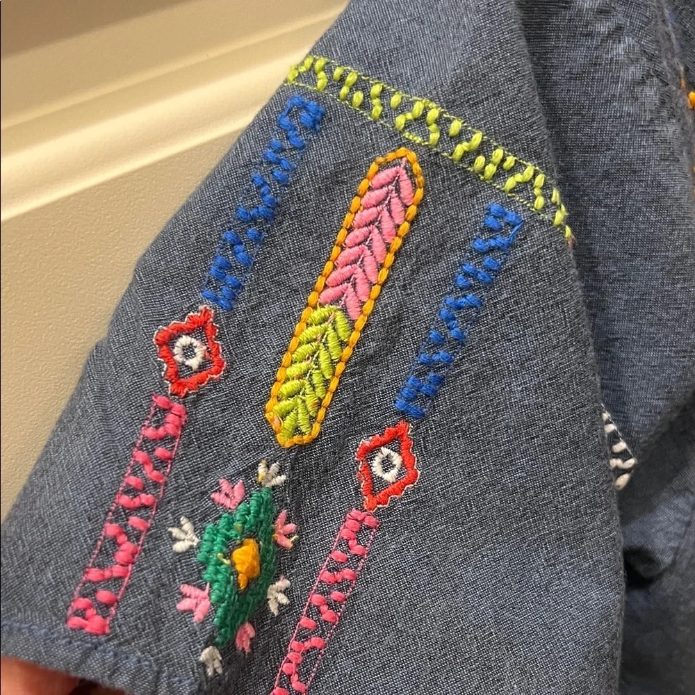Peek Dark Blue Kids Blouse with Colorful Embroidery Boho